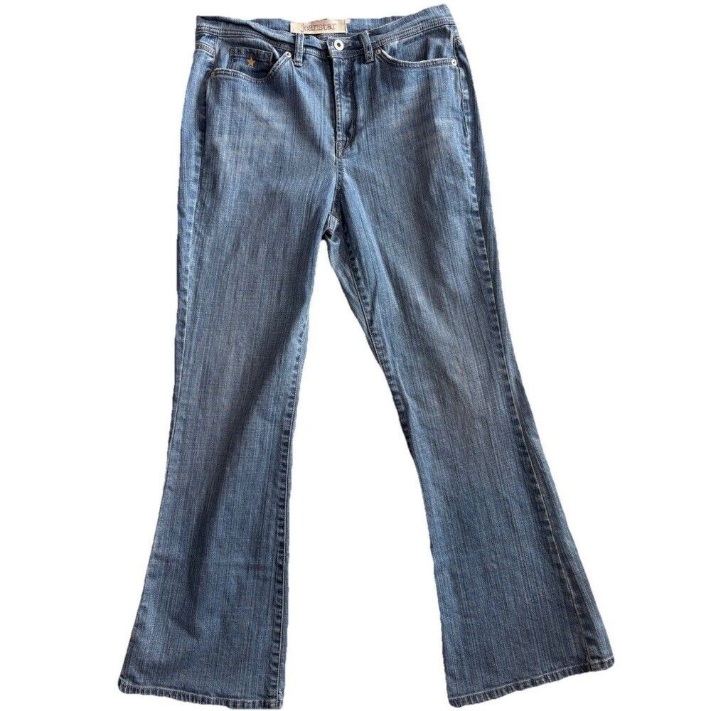 Jeanstar Belle Flare Jeans Womens 12 Medium Wash Blue Denim High Rise Stretch - Picture 10 of 12